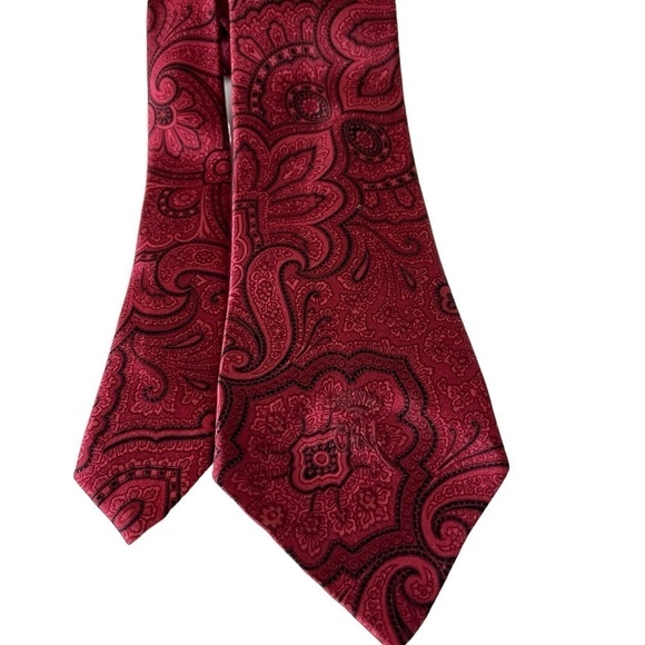 Countess Mara New York Sistine Silk Red and Black Paisley Tie 59 inches. - Picture 2 of 5